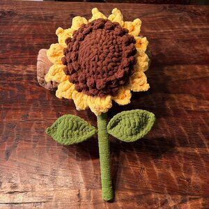 Handmade Chunky Knit Sunflower Plush Flower With Stem And Leaves Home Decor 18 I